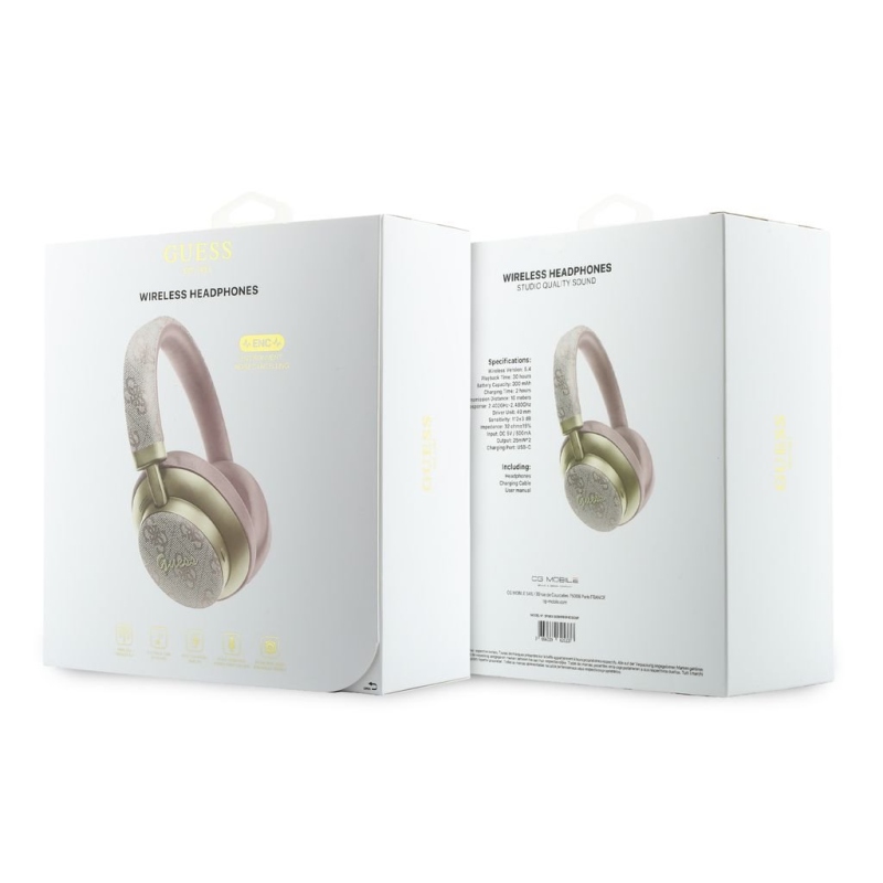 Guess PU 4G Gold Script Metal Logo ENC bezdrôtové slúchadlá ružové