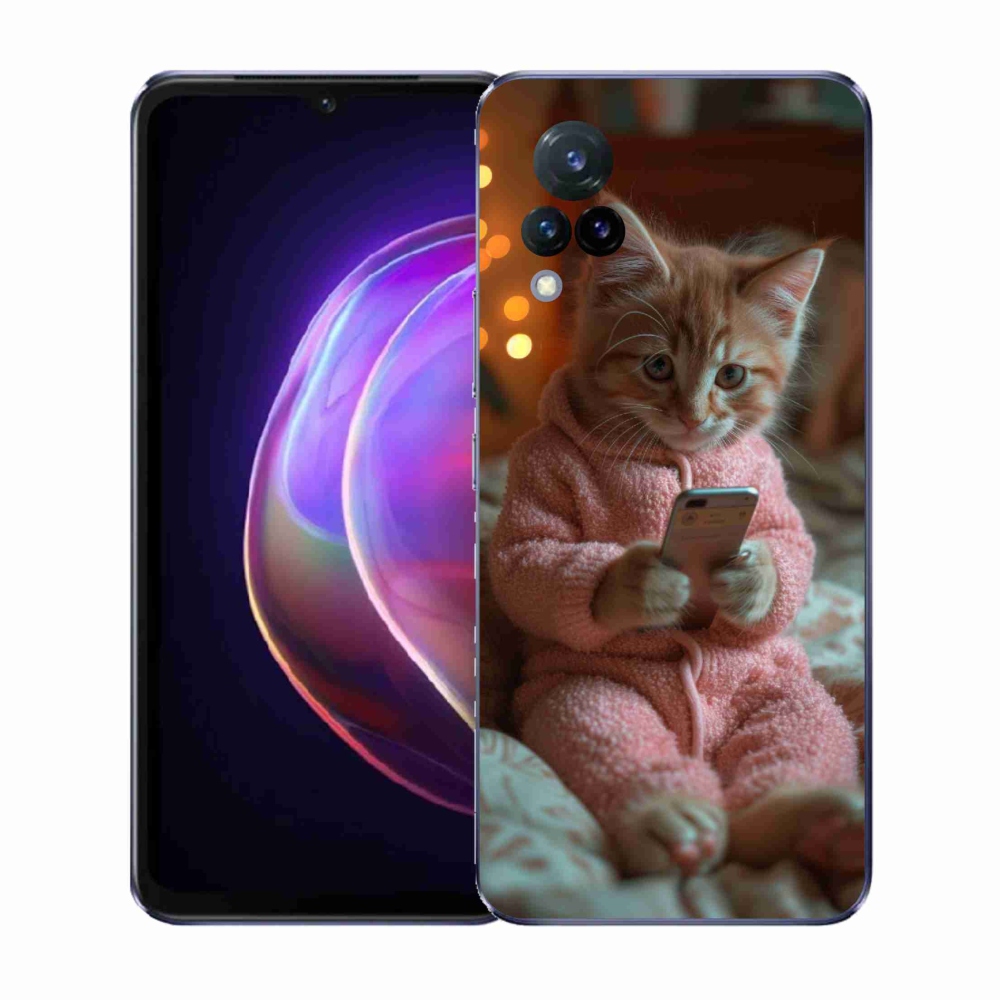 Gélový kryt mmCase na Vivo V21 4G/5G - mačiatko s mobilom