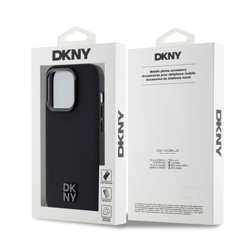 DKNY PU Leather Stack Logo Magsafe Zadný Kryt pre iPhone 15 Pro Max Black