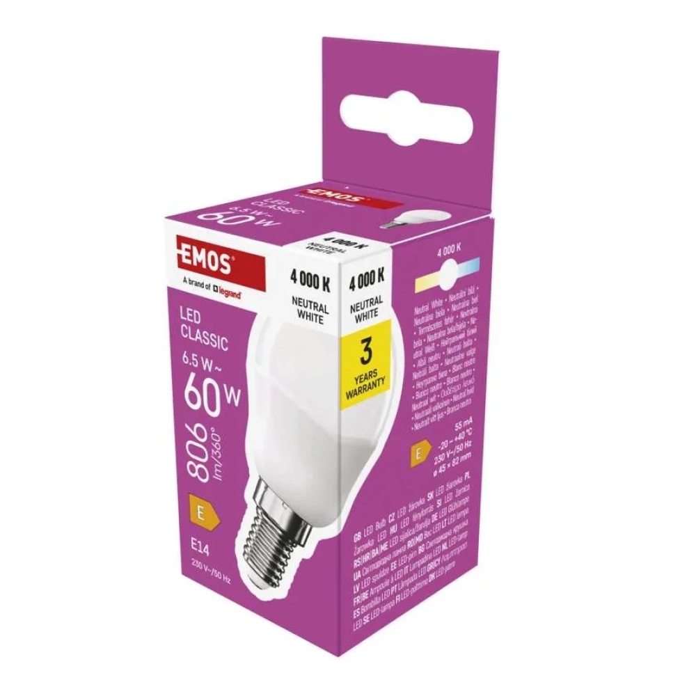LED žiarovka Classic Mini Globe / E14 / 6,5 W (60 W) / 806 lm / neutrálna biela