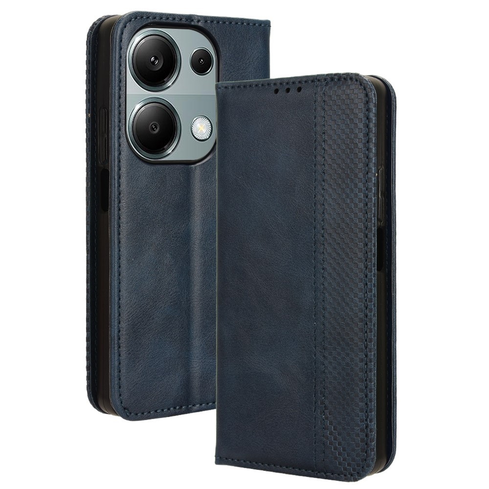 Vintage knižkové puzdro na Xiaomi Redmi Note 14S/Note 13 Pro 4G/Poco M6 Pro - tmavomodré