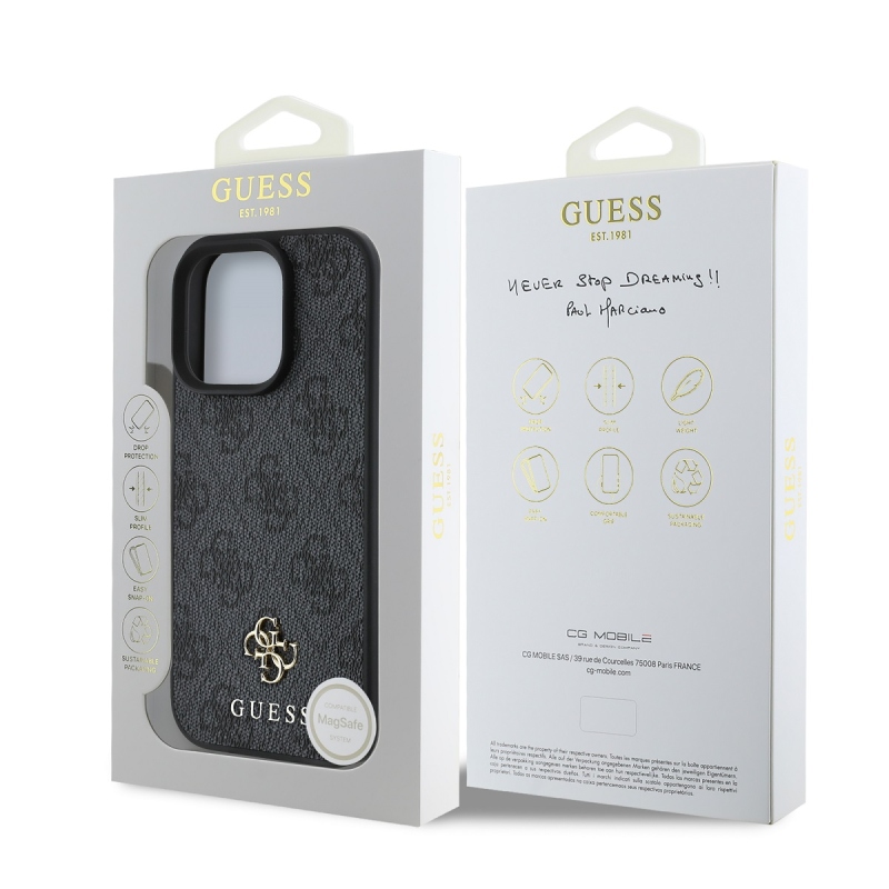 Guess PU 4G Small Metal Logo MagSafe Zadný Kryt pre iPhone 16 Pro Grey