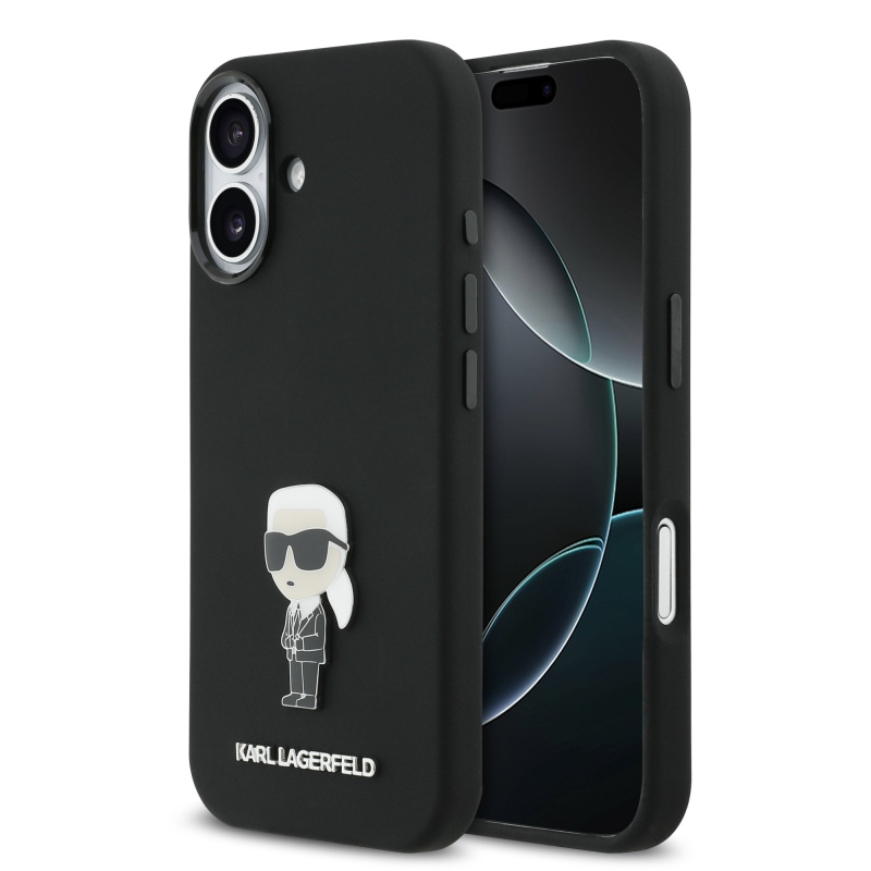 Karl Lagerfeld Liquid Silicone Metal Ikonik Zadný kryt pre iPhone 17 Black