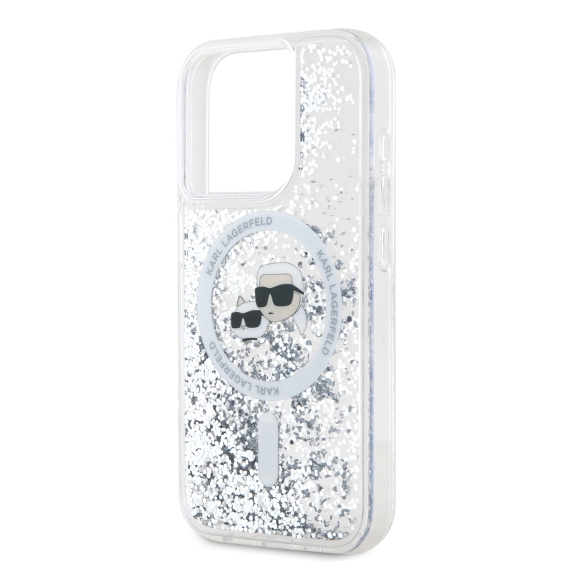 Karl Lagerfeld Liquid Glitter Karl and Choupette Heads MagSafe Zadný Kryt pre iPhone 15 Pro Max Transparent