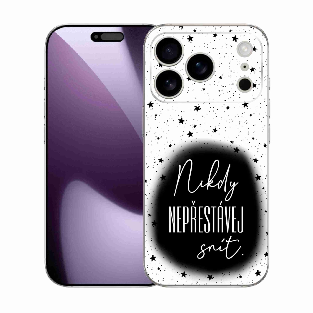 Gélový kryt mmCase na iPhone 17 Pro - citát 1 čiernobiele pozadie