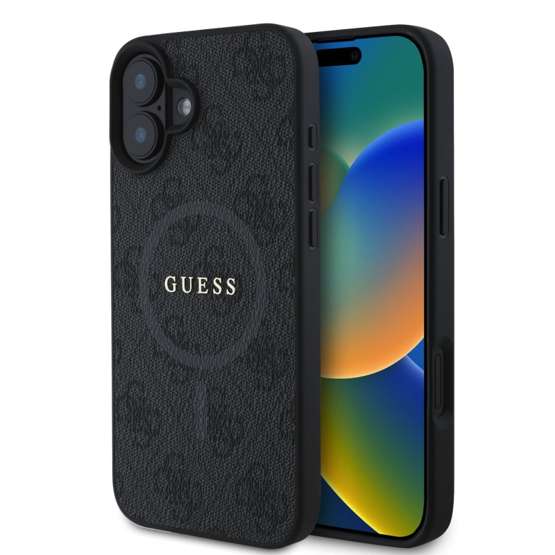 Guess PU Leather 4G Colored Ring MagSafe Zadný Kryt pre iPhone 16 Plus Black