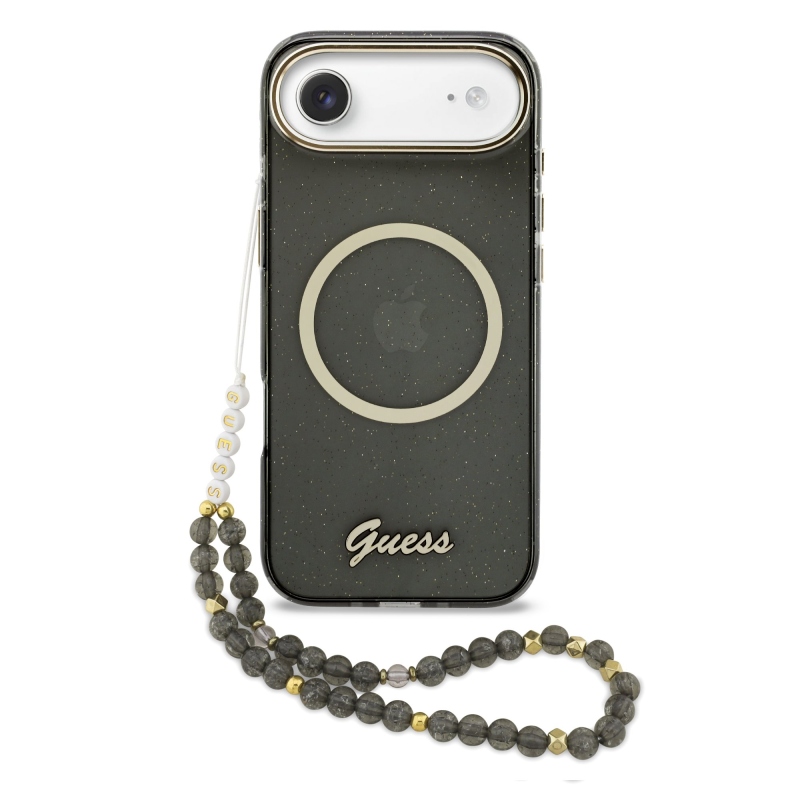 Guess IML Glitter Script Strap Zadný kryt MagSafe pre iPhone Air Black