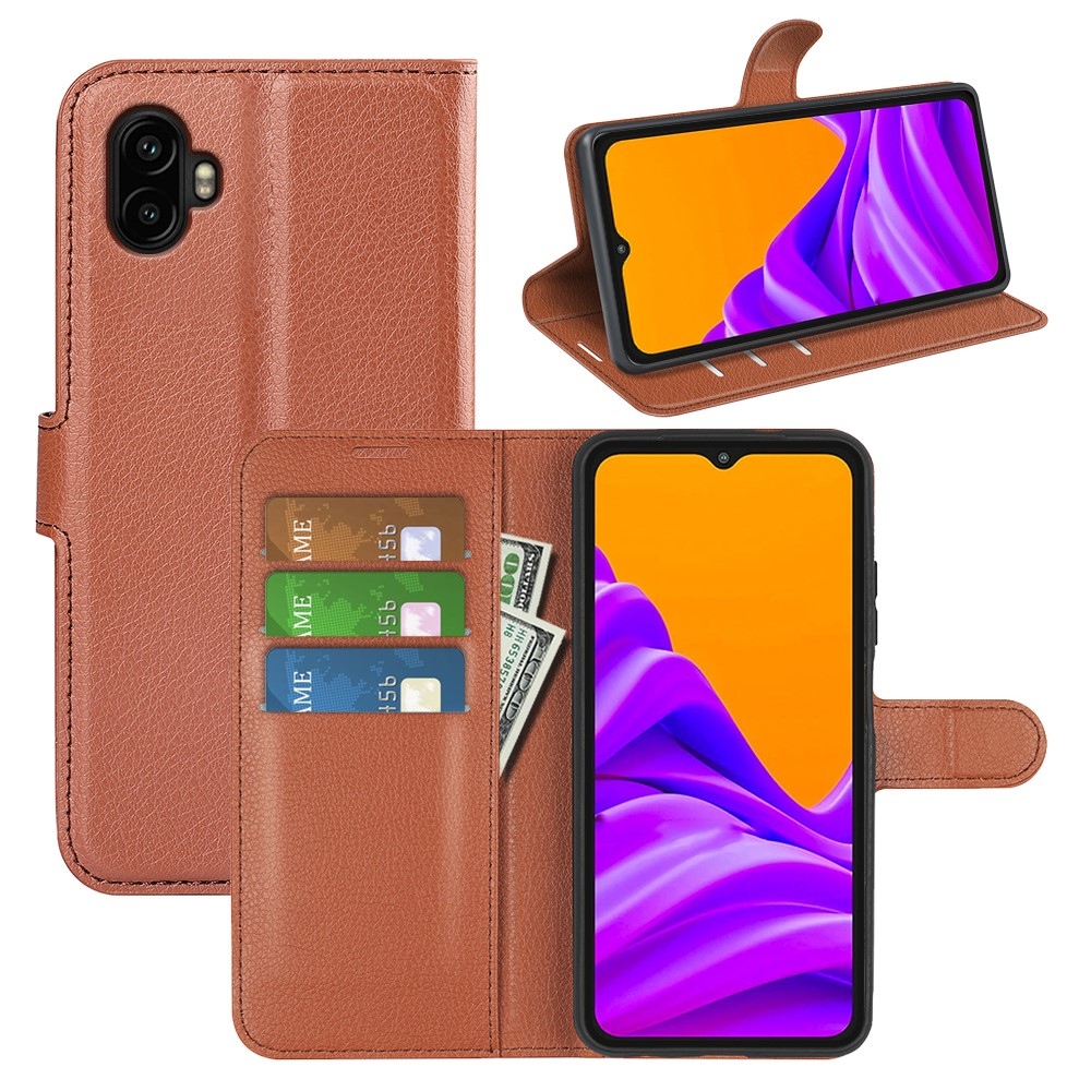 Litchi knižkové púzdro na Samsung Galaxy Xcover 7 Pro - hnedé