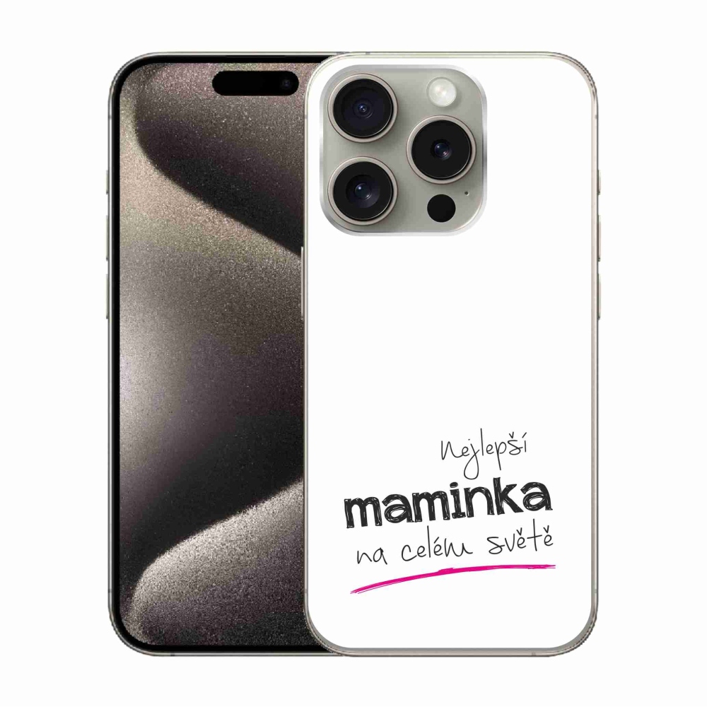 Gélový kryt mmCase na iPhone 15 Pro - najlepšia mamička 4 biele pozadie