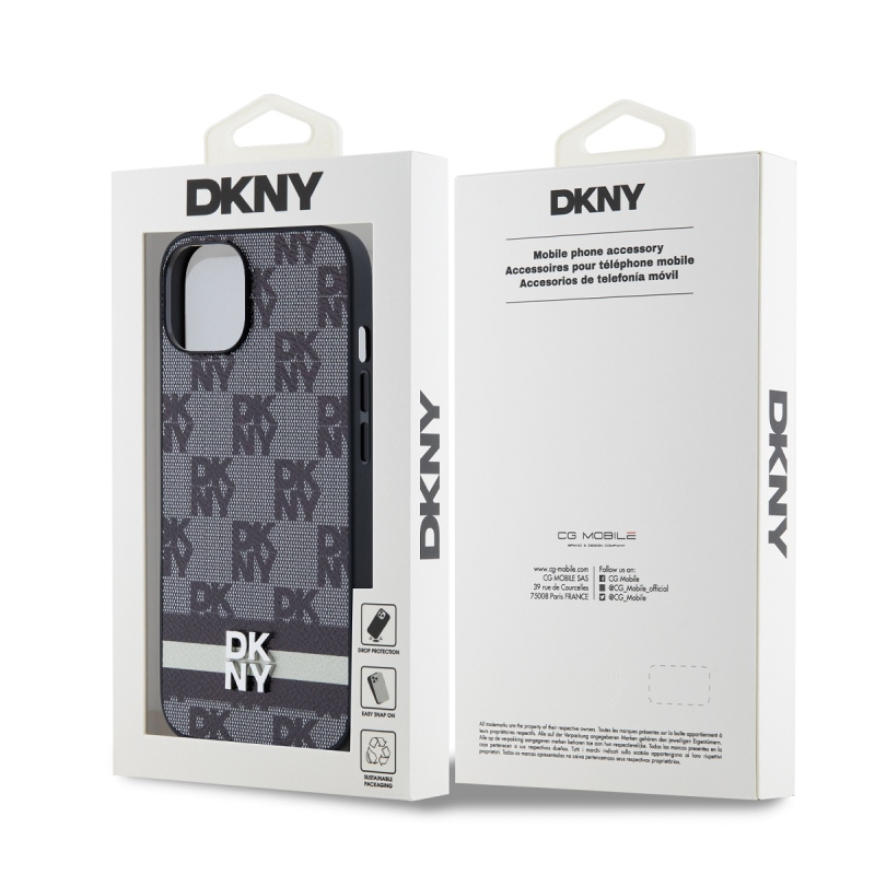 DKNY PU Leather Checkered Pattern and Stripe Zadný Kryt pre iPhone 13 Black