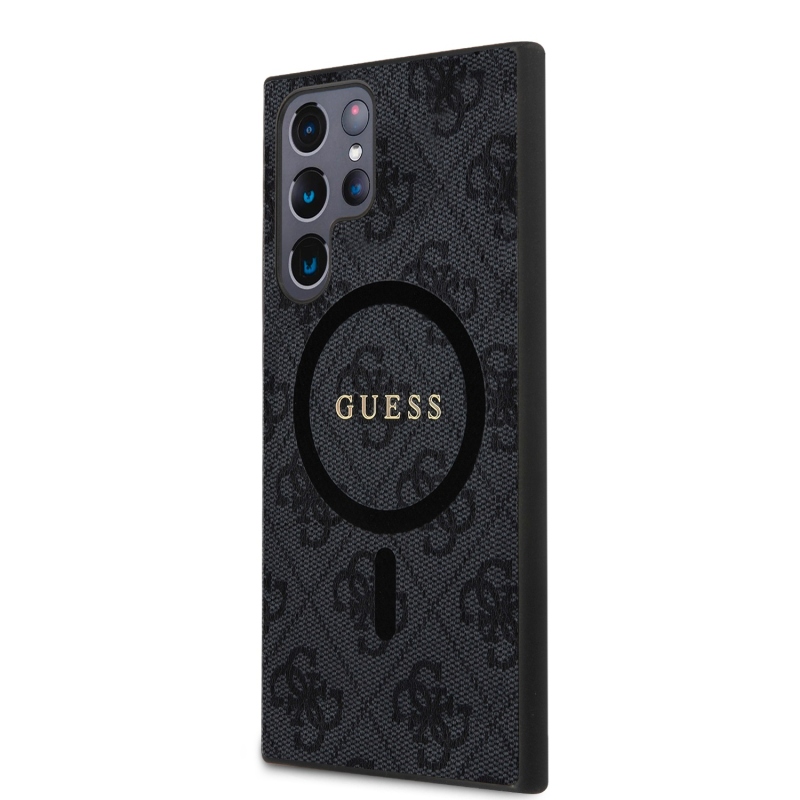 Guess PU Leather 4G Colored Ring MagSafe Zadný Kryt pre Samsung Galaxy S24 Ultra Black