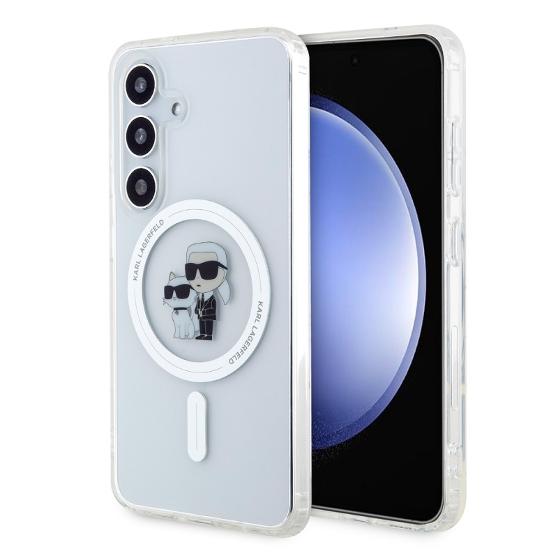 Karl Lagerfeld IML Glitter Karl and Choupette MagSafe Zadný Kryt pre Samsung Galaxy S24 Transparent