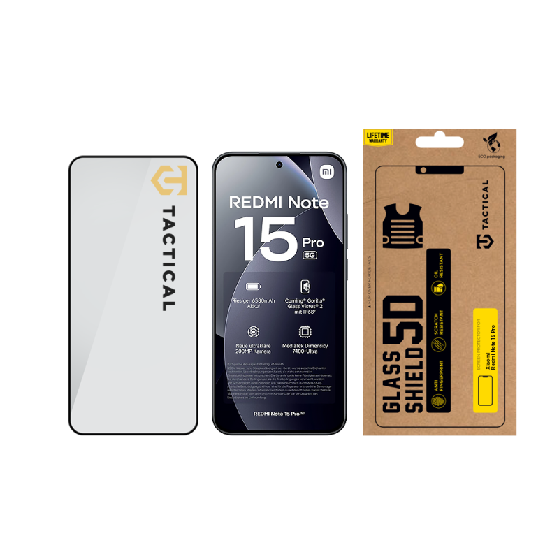 Taktický sklenený štít 5D sklo pre Xiaomi Redmi Note 15 Pro Black