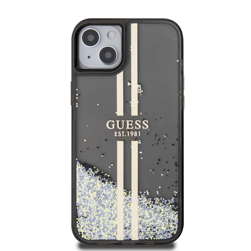 Guess PC/TPU Liquid Glitter Gold Stripe Zadný Kryt pre iPhone 15 Plus Black