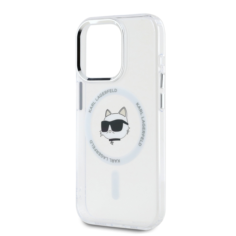 Karl Lagerfeld IML Chúpette Head Metal Frame MagSafe Zadný Kryt pre iPhone 15 Pro Transparent