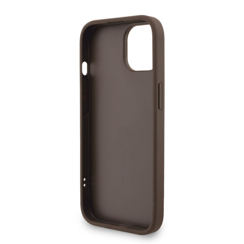 Guess PU 4G Metal Logo Strap Zadný Kryt pre iPhone 15 Brown