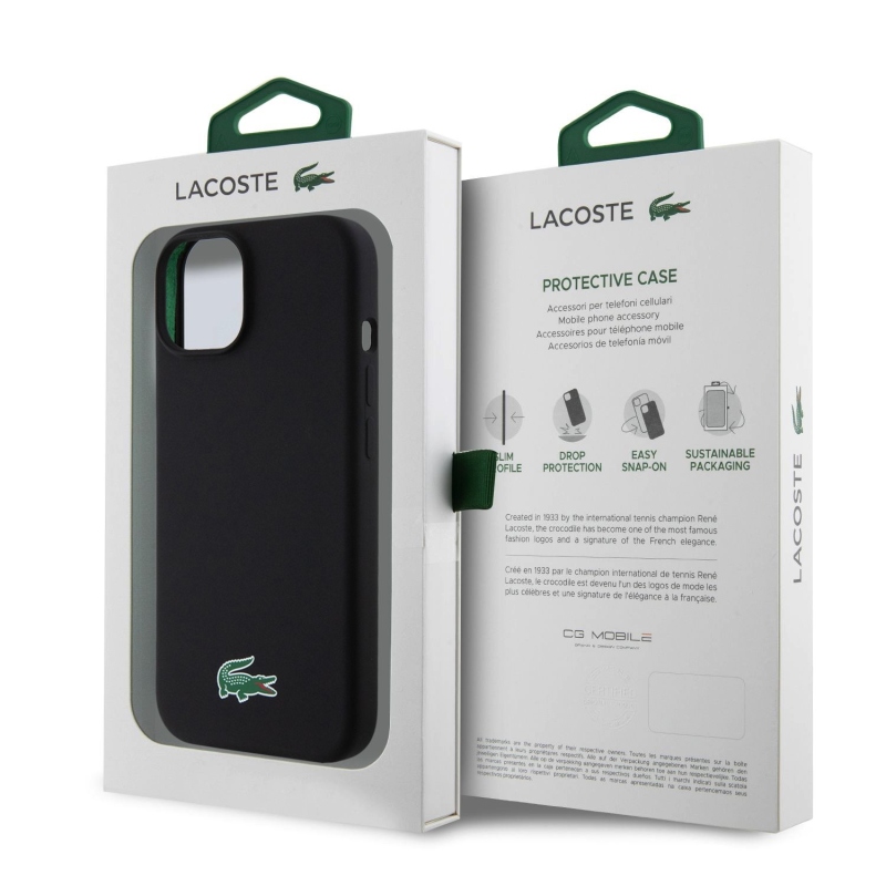 Lacoste Liquid Silicone Microfiber Croc Logo Magsafe Zadný kryt pre iPhone 15 Black