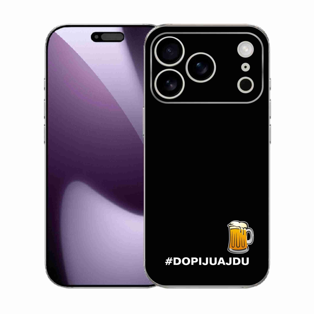 Gélový kryt mmCase na iPhone 17 Pro - pivný motív 1 čierne pozadie
