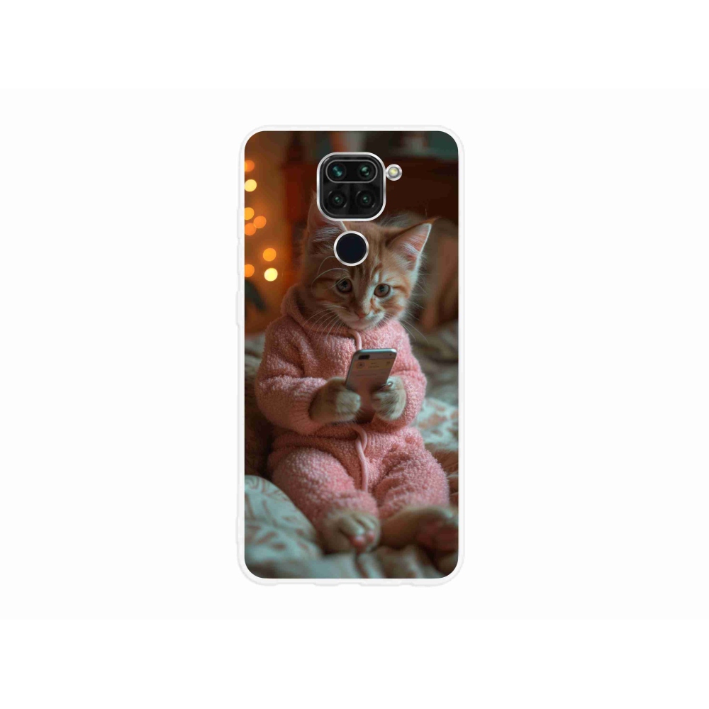 Gelový kryt mmCase na Xiaomi Redmi Note 9 - kotě s mobilem