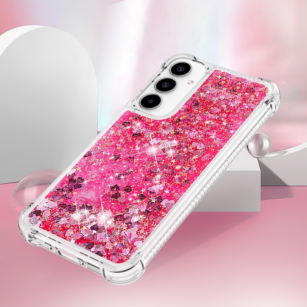 Glitter gélový presýpací obal na Samsung Galaxy A35 5G - ružový/srdiečka