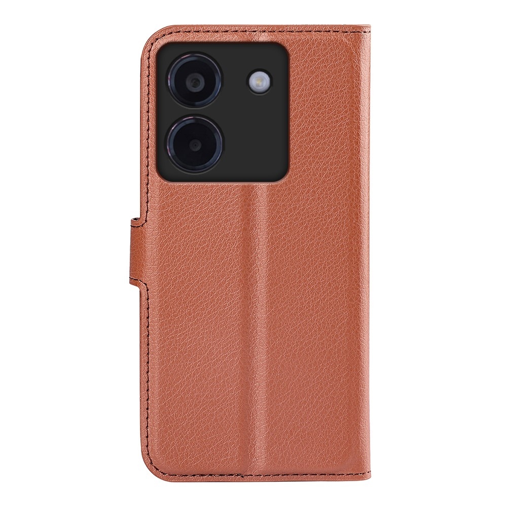 Litchi knižkové púzdro na Xiaomi Poco M7 Pro 5G - hnedé