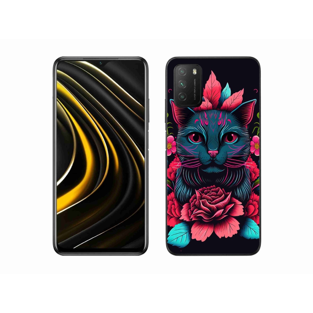 Gélový kryt mmCase na Xiaomi Poco M3 - kvety a mačka