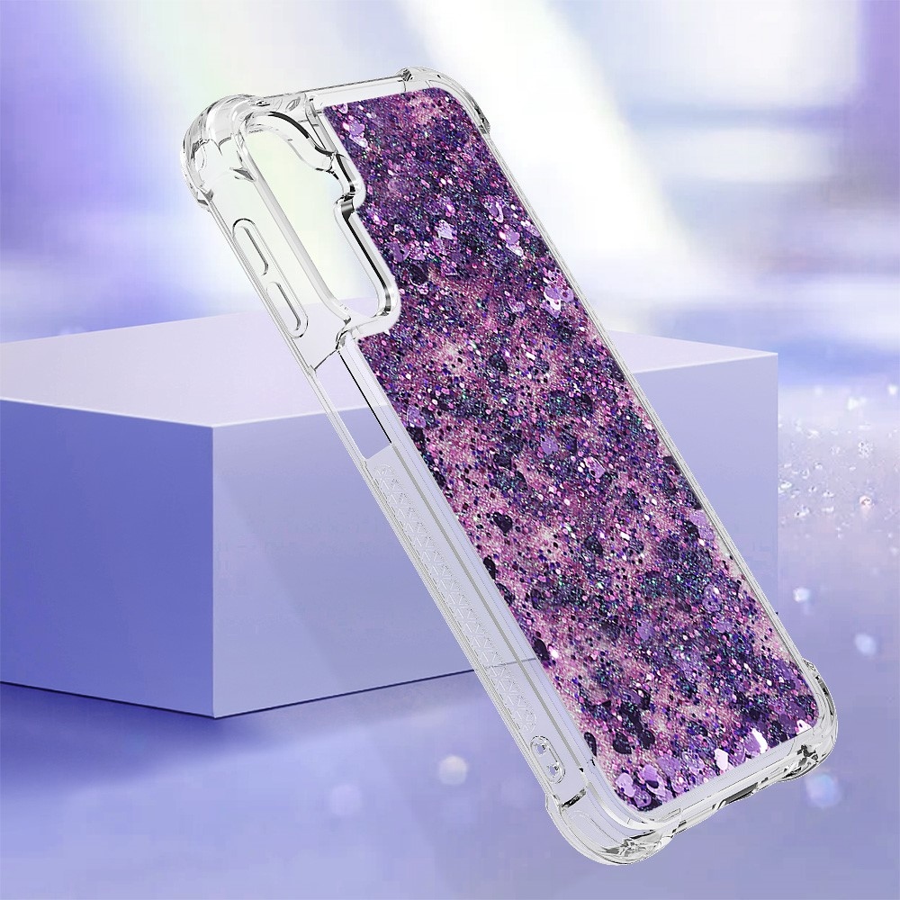 Glitter presýpacie gélový obal na Samsung Galaxy A24 - tmavofialový/srdiečka 