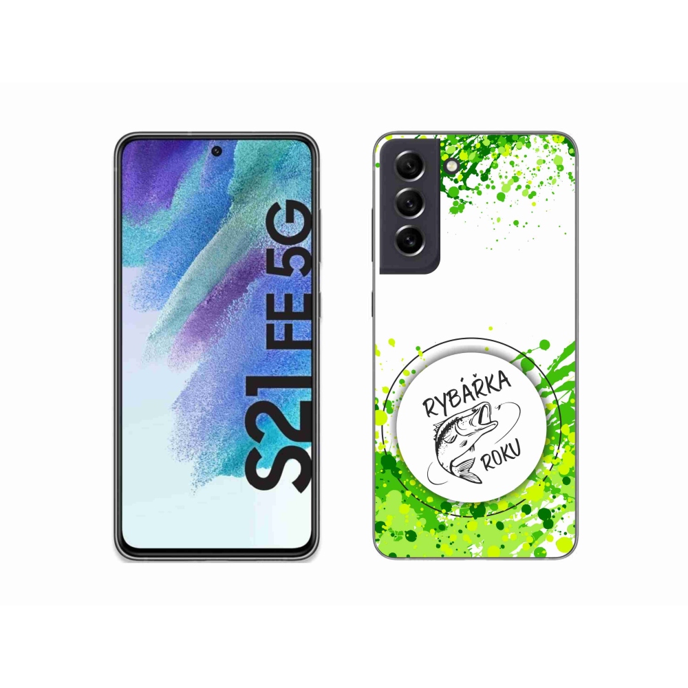 Gélový kryt mmCase na Samsung Galaxy S21 FE 5G - rybárka roku biele pozadie