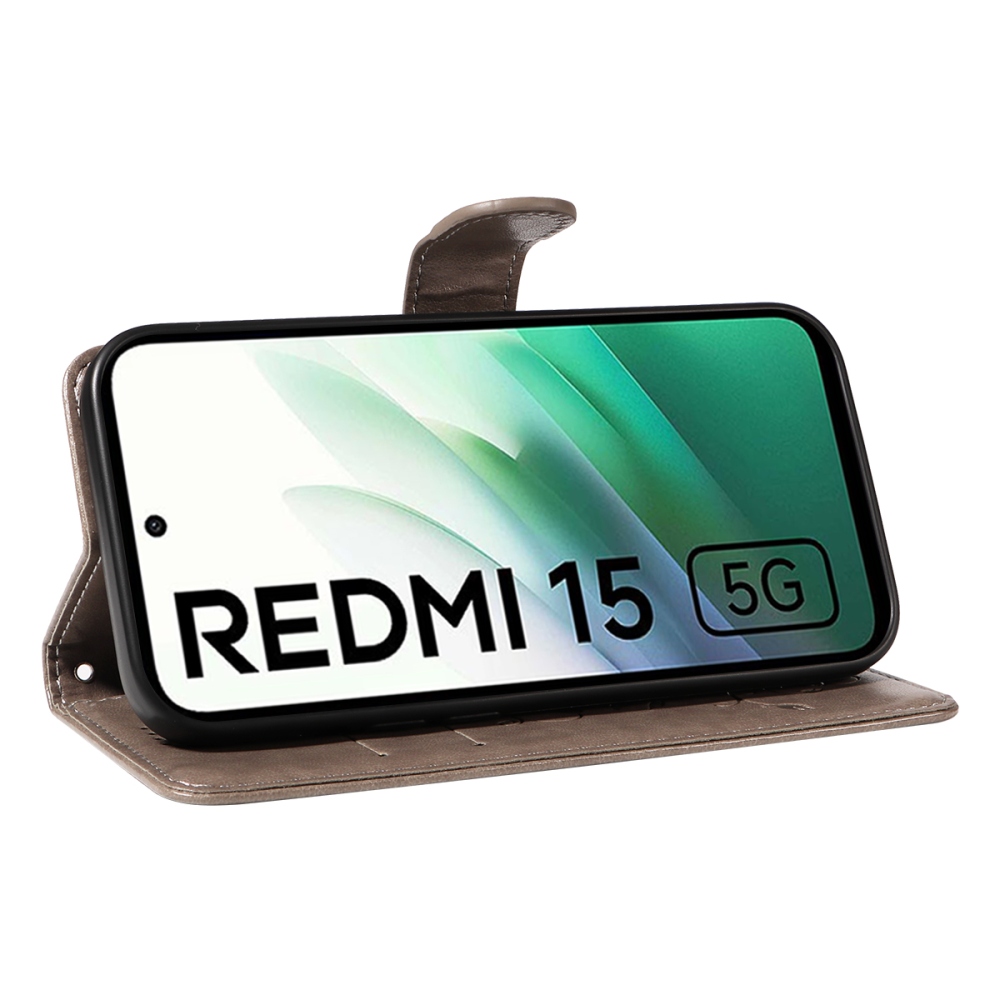Flowery knižkové púzdro na Xiaomi Redmi 15 4G (171mm) - šedé
