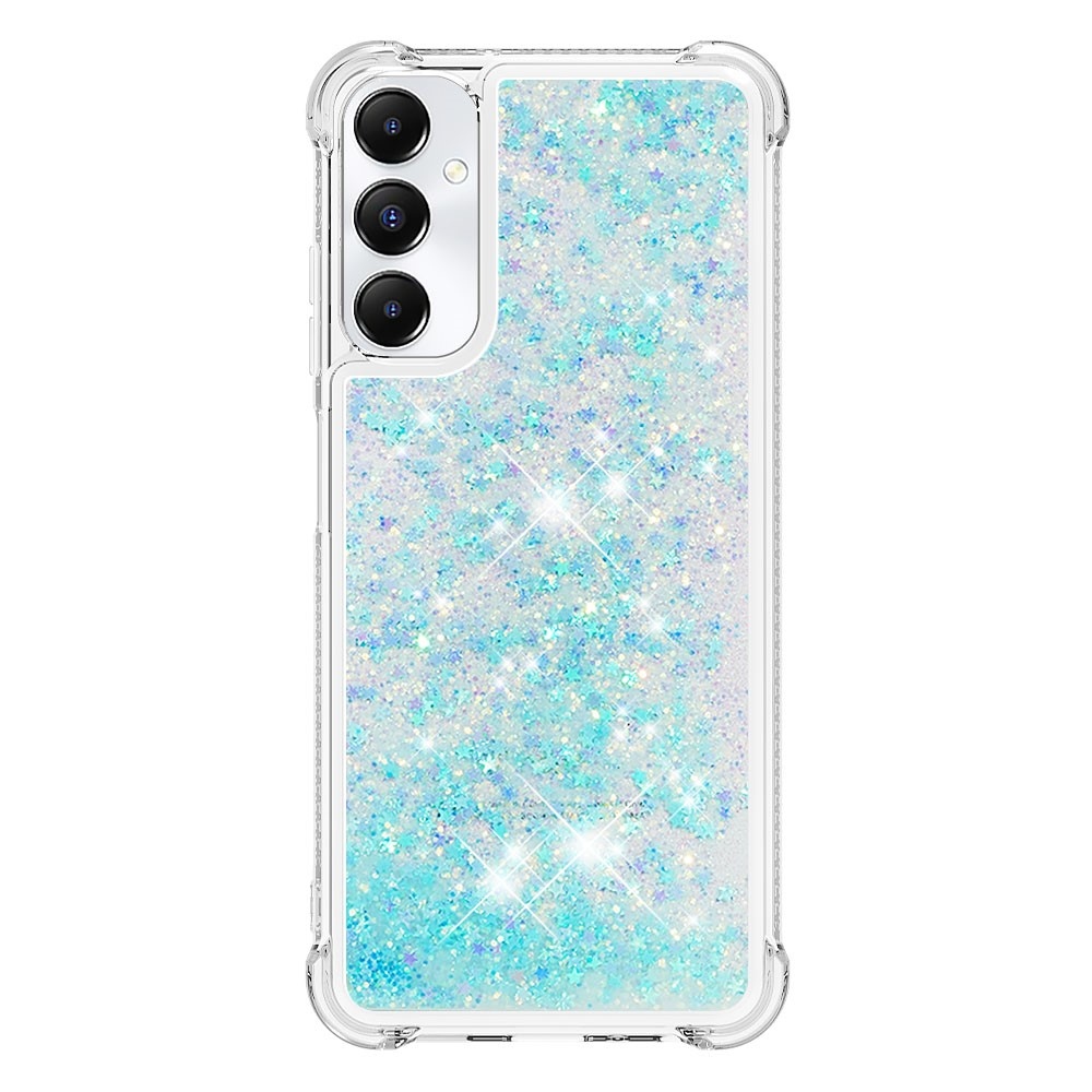 Glitter gélový presýpací obal na Samsung Galaxy A05s - modrý/hviezdičky