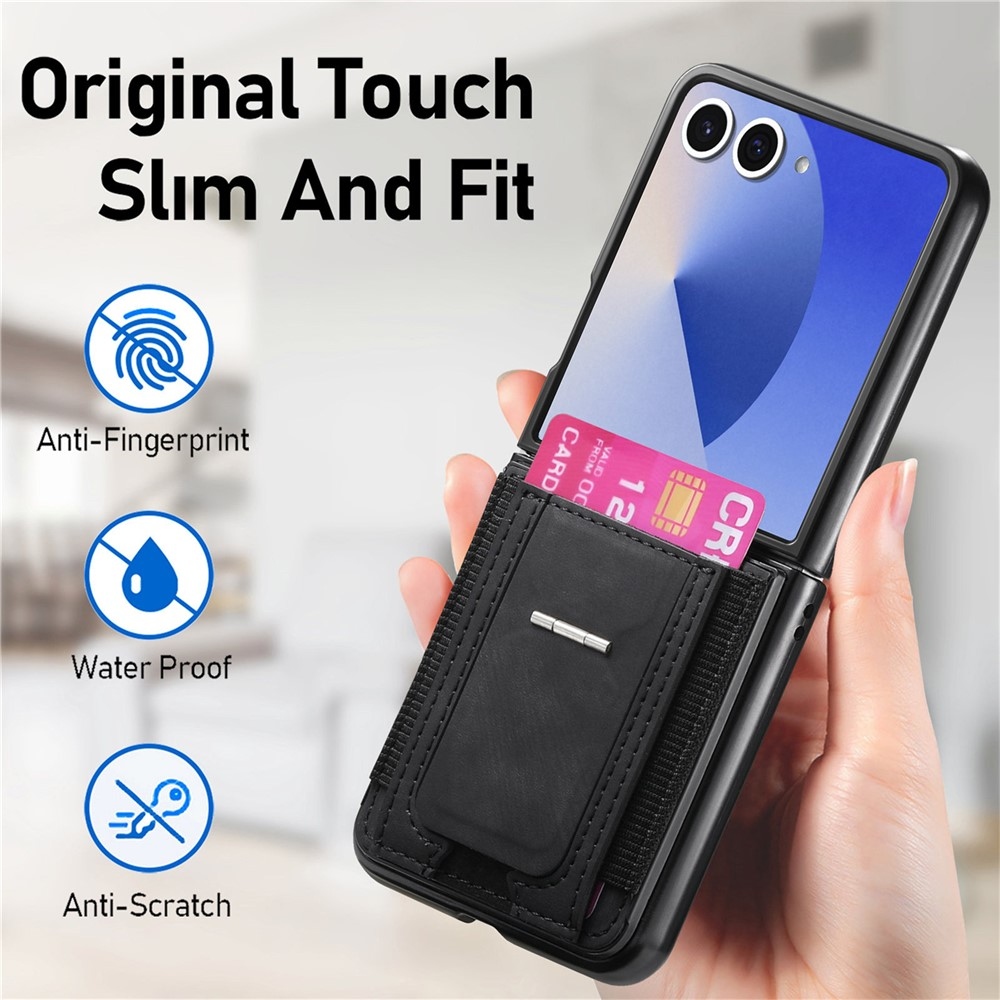 Luxurious plastový kryt s umelou kožou na Samsung Galaxy Z Flip7 5G - čierny