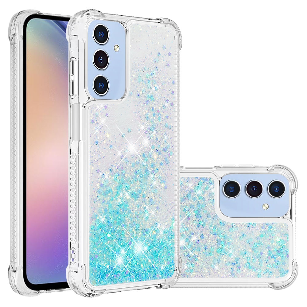 Glitter presýpacie gélový obal na Samsung Galaxy A17 5G - modrý/hviezdičky