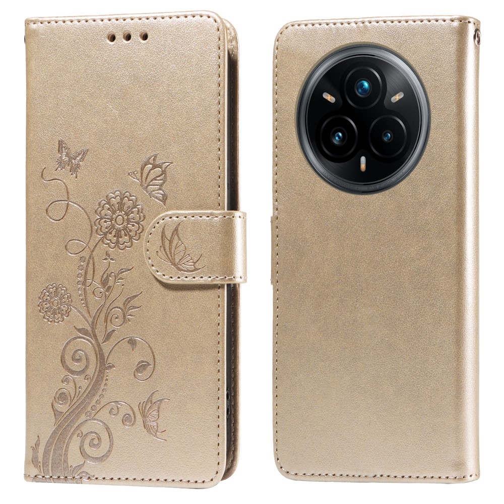 Flowery knižkové puzdro na Realme 14 Pro+ 5G - zlaté