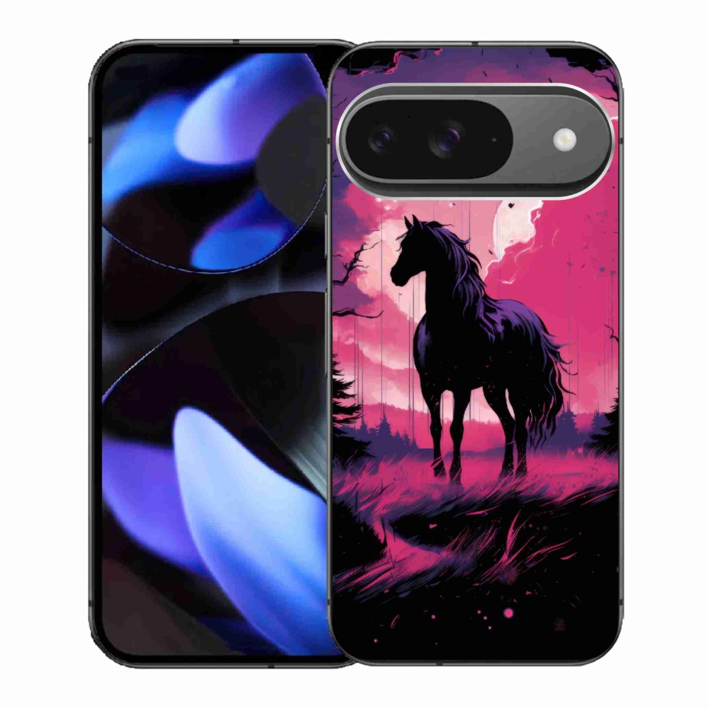 Gélový kryt mmCase na Google Pixel 9/9 Pro - čierny kreslený kôň 1