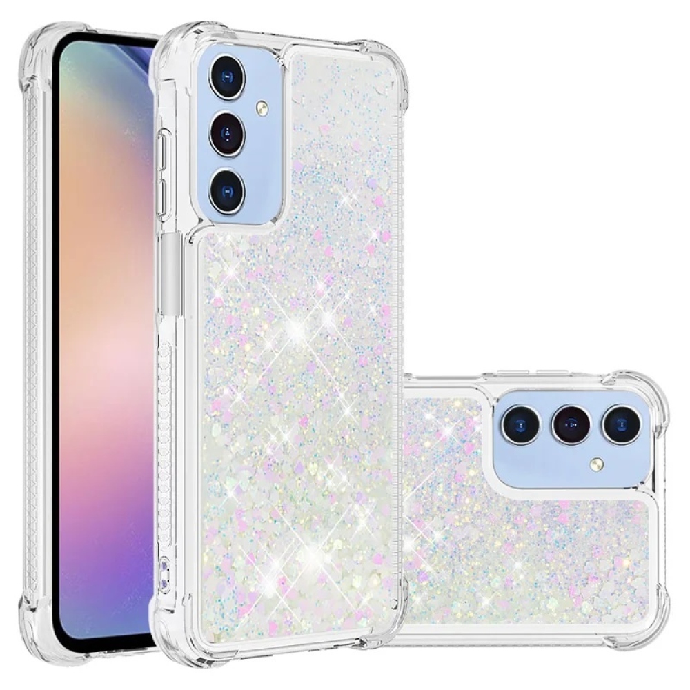 Glitter gélový presýpací obal na Samsung Galaxy A16 4G/5G - ružovo strieborný/srdiečka