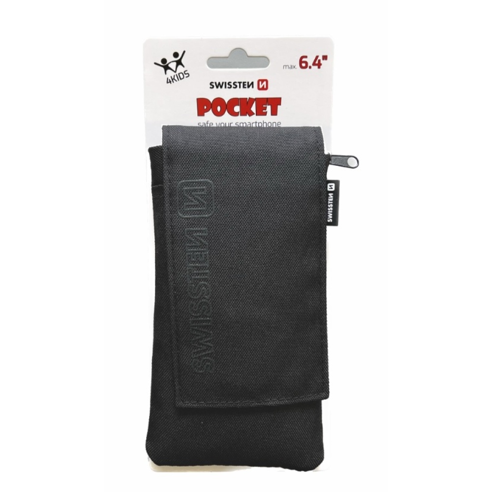 Univerzálne látkové púzdro Swissten Pocket 6,4 so šnúrkou - čierne