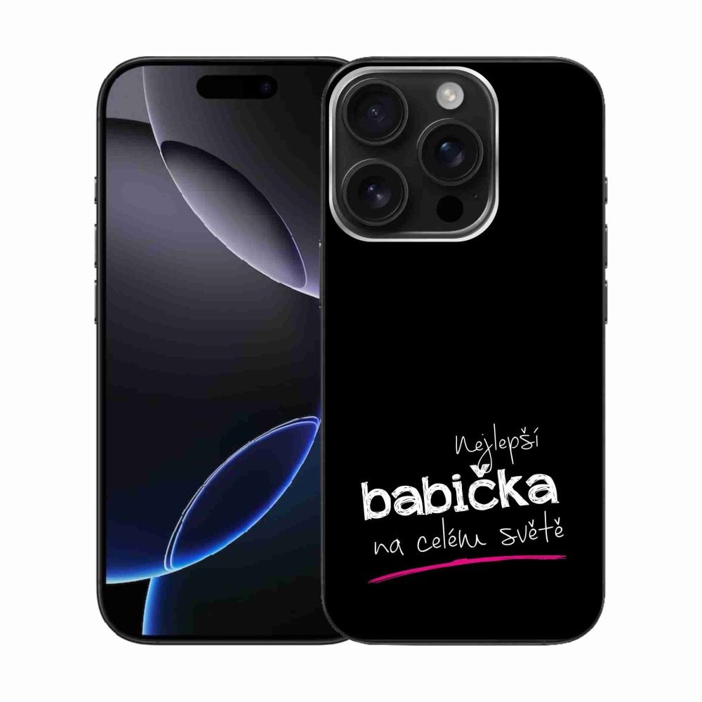 Gélový kryt mmCase na iPhone 16 Pro - najlepšia babička 4 čierne pozadie