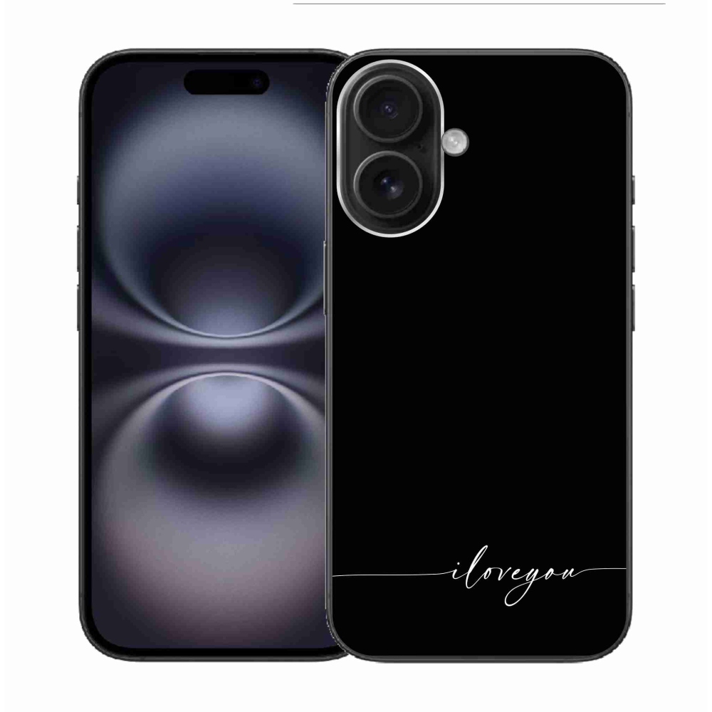 Gélový kryt mmCase na iPhone 16 - I love you čierne pozadie