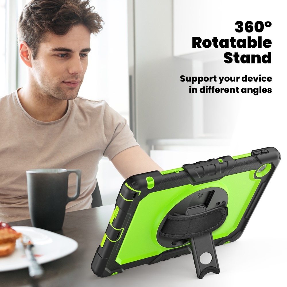 Strap odolný kryt s držiakom na ruku a ramenným popruhom na Lenovo Tab 10.1 (2025) - čierny/zelený