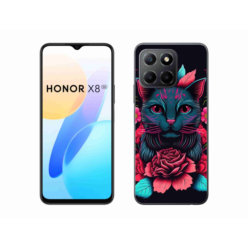 Gélový kryt mmCase na Honor X8 5G - kvety a mačka