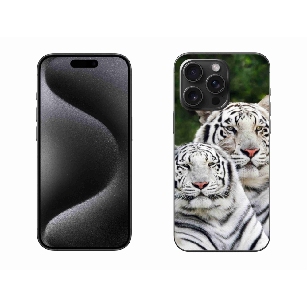 Gélový obal mmCase na iPhone 15 Pro Max - bieli tigre