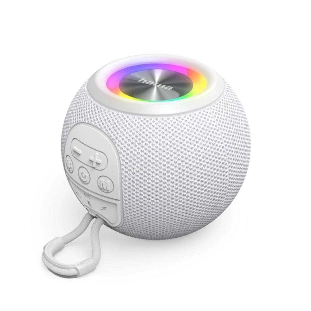 Hama Ball Bluetooth reproduktor 5 W, LED podsvietenie, USB-A, microSD slot - biely