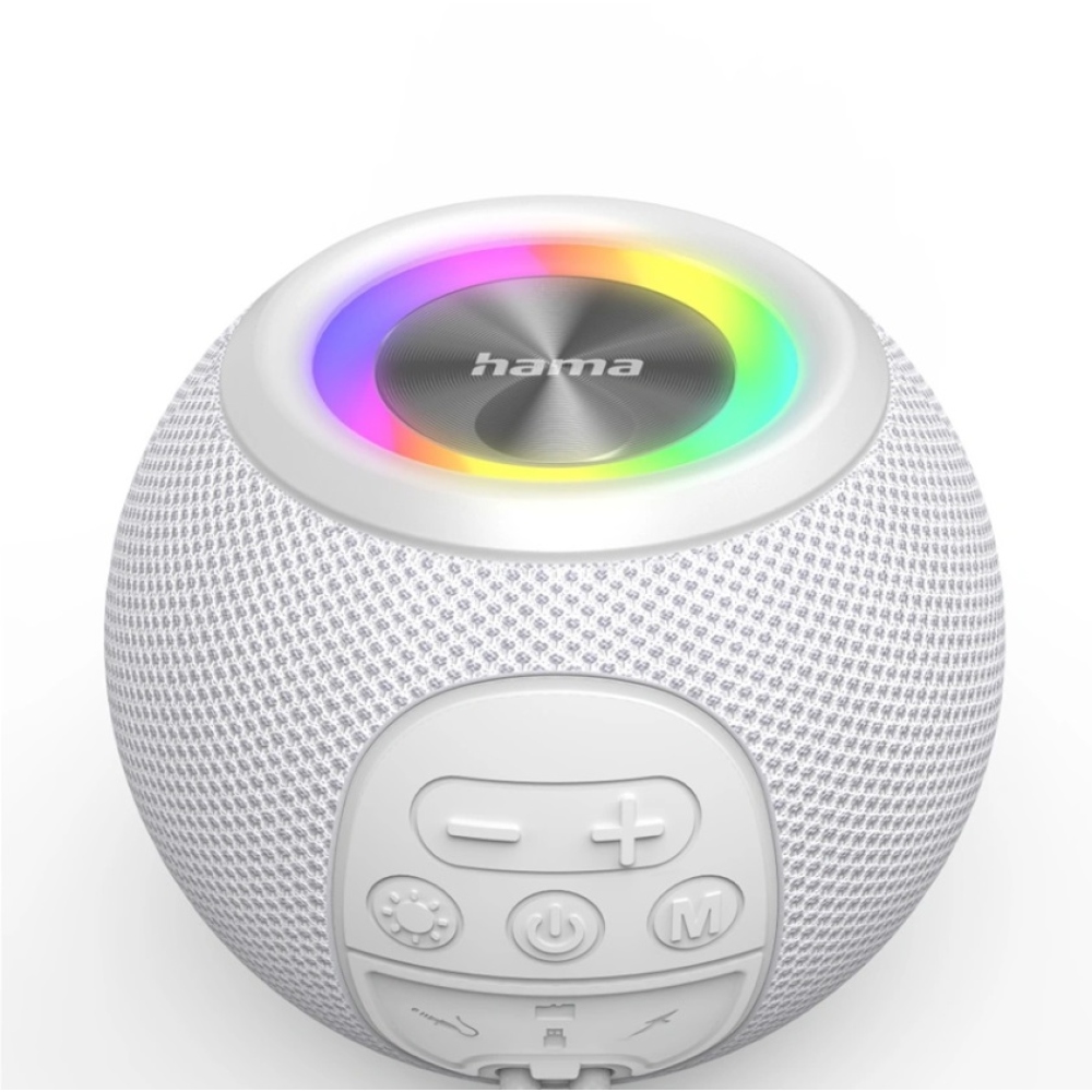 Hama Ball Bluetooth reproduktor 5 W, LED podsvietenie, USB-A, microSD slot - biely