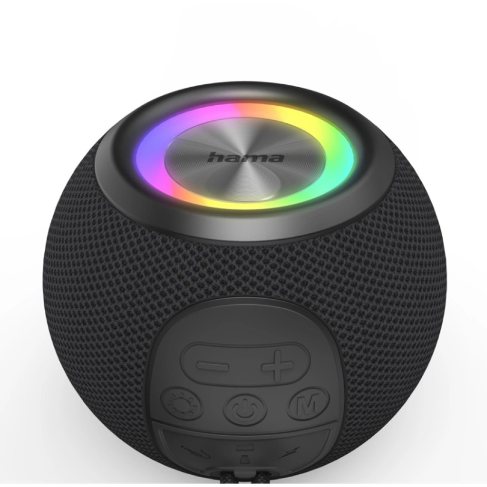 Hama Ball Bluetooth reproduktor 5 W, LED podsvietenie, USB-A, microSD slot - čierny