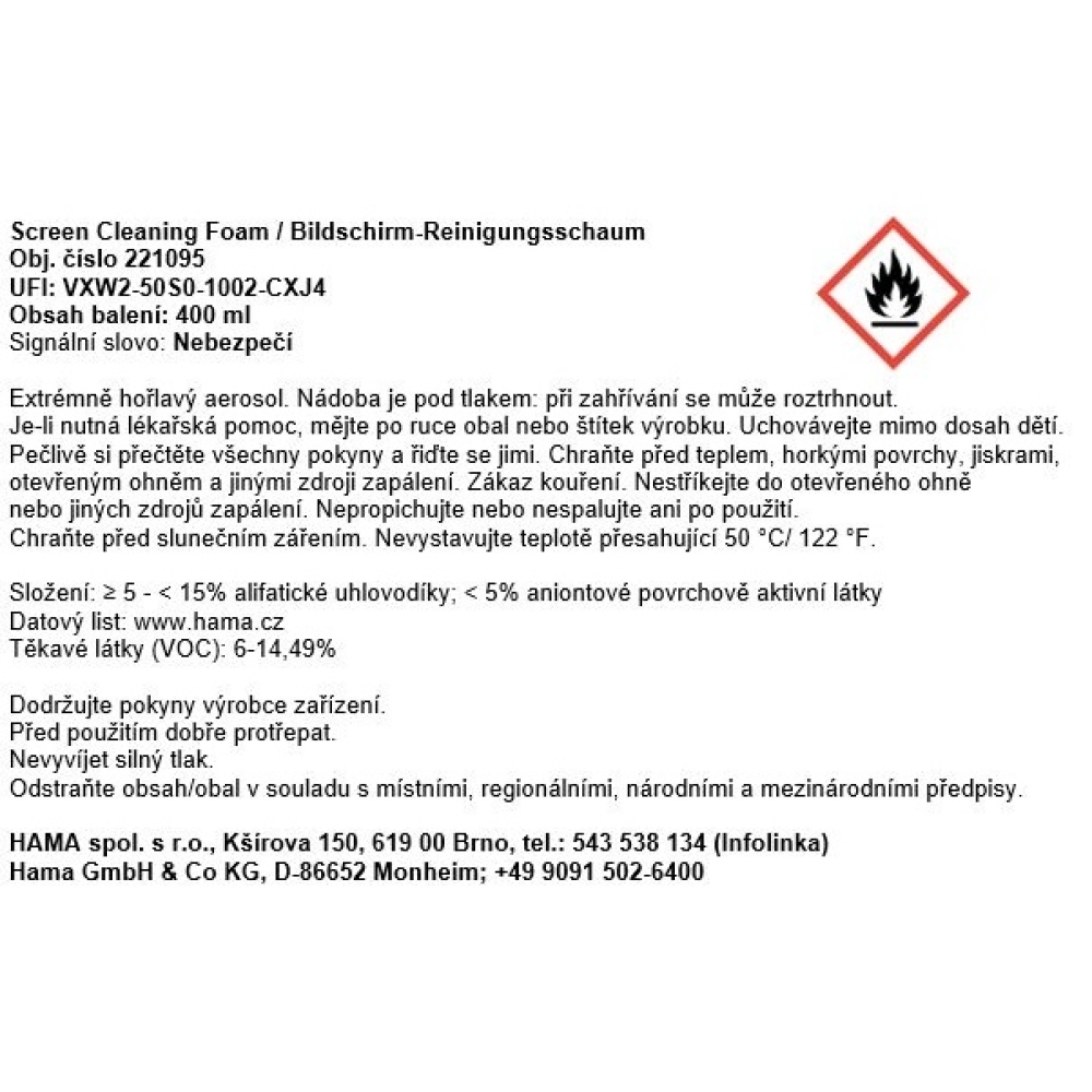 Hama čistiaca pena na obrazovky 400 ml s utierkou