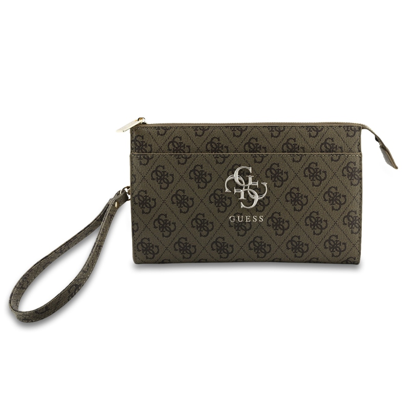 Guess PU 4G kovová taška s logom telefónu hnedá