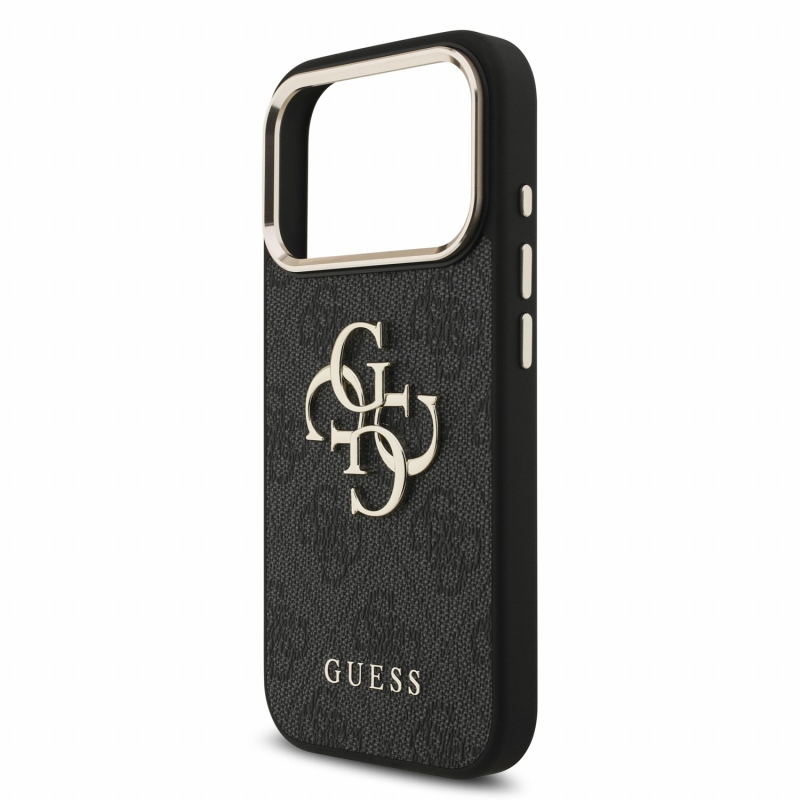 Guess PU 4G Metal Logo Strap – zadný kryt pre iPhone 18 Pro, čierny
