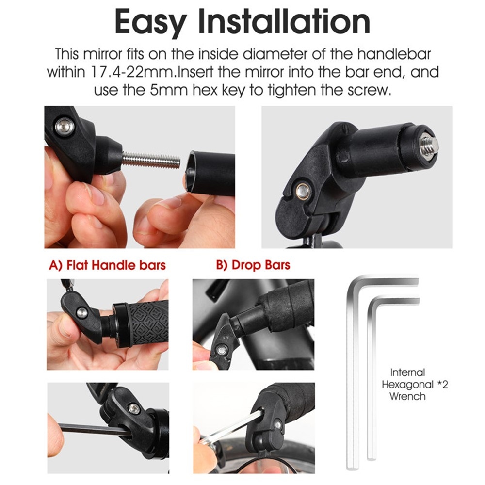 Nastaviteľné spätné zrkadlo na bicykel so širokouhlým záberom – čierne