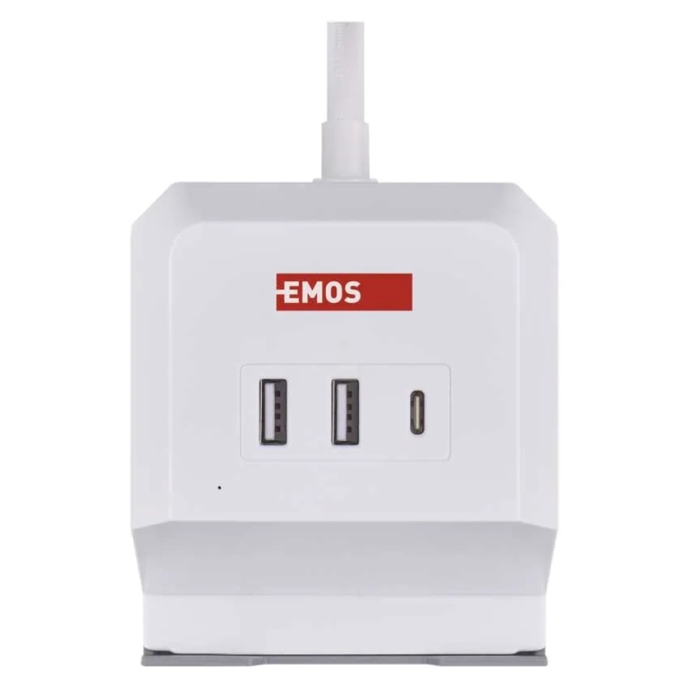 Predlžovací kábel - kocka 2 m / 2 zásuvky / biely / 2×USB-A+1×USB-C+Qi / 1,5 mm2