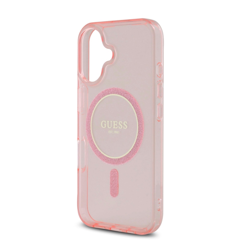 Guess IML Glitter Ring MagSafe Zadný Kryt pre iPhone 16 Pink